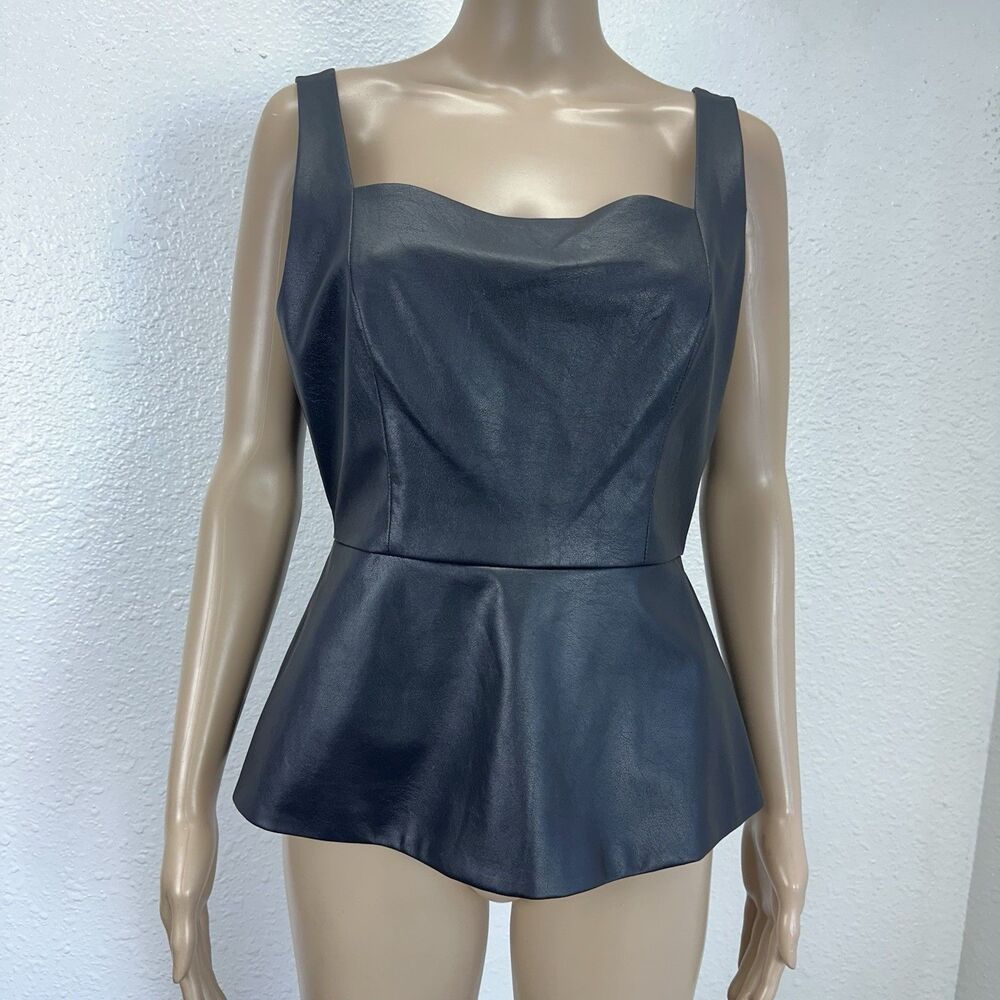 BCBGMAXAZRIA Black Faux Leather Top Size M Zipper Matrix Goth Rock Biker